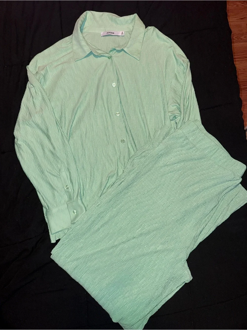 Mint Green Button-Up Top and Matching Skirt Set